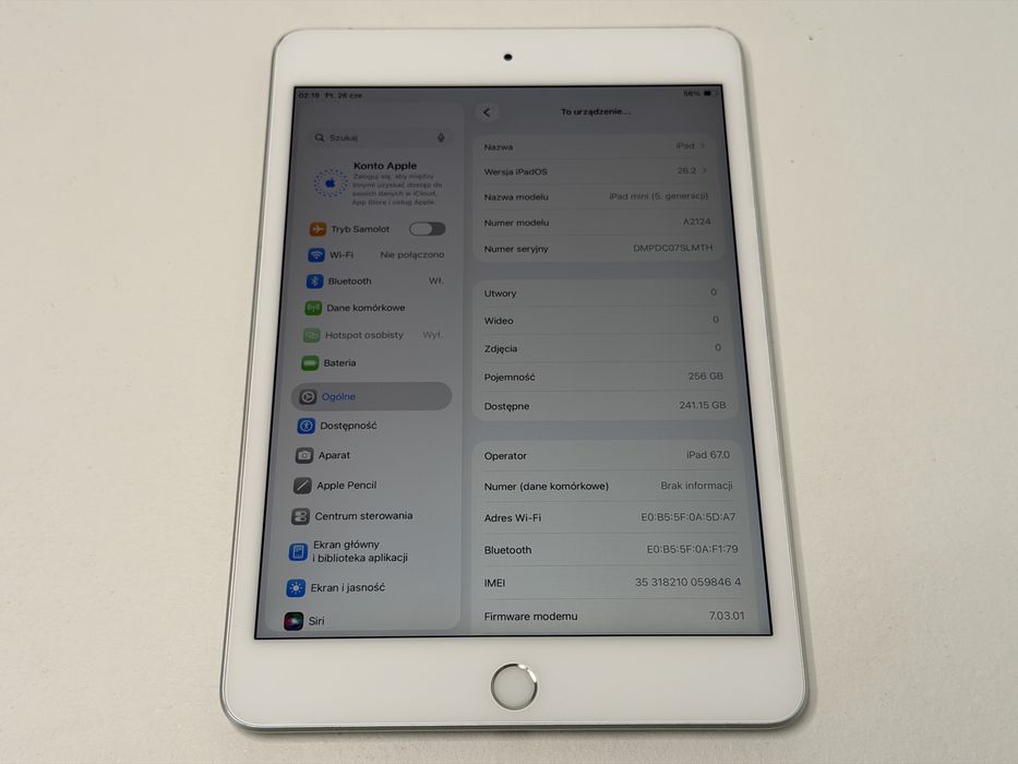 iPad mini 5 (A2124) - 256GB - Cellular (LTE) - faktura VAT 23%