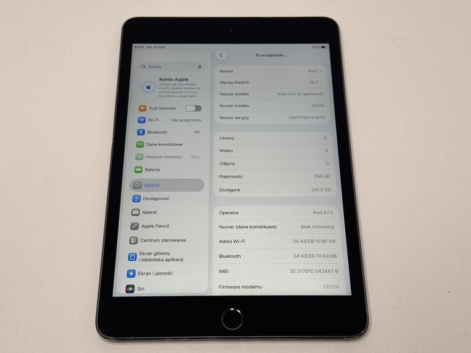 iPad mini 5 (A2124) - 256GB - Cellular (LTE) - faktura VAT 23%
