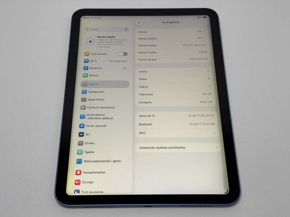 iPad 10. gen. (A2696) - 64GB - Blue - faktura VAT 23%