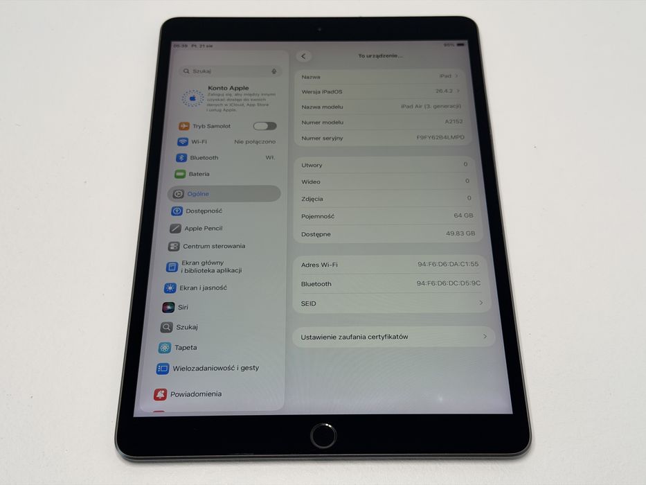 iPad Air 3 (A2152) - 64GB - Space Gray - faktura VAT 23%