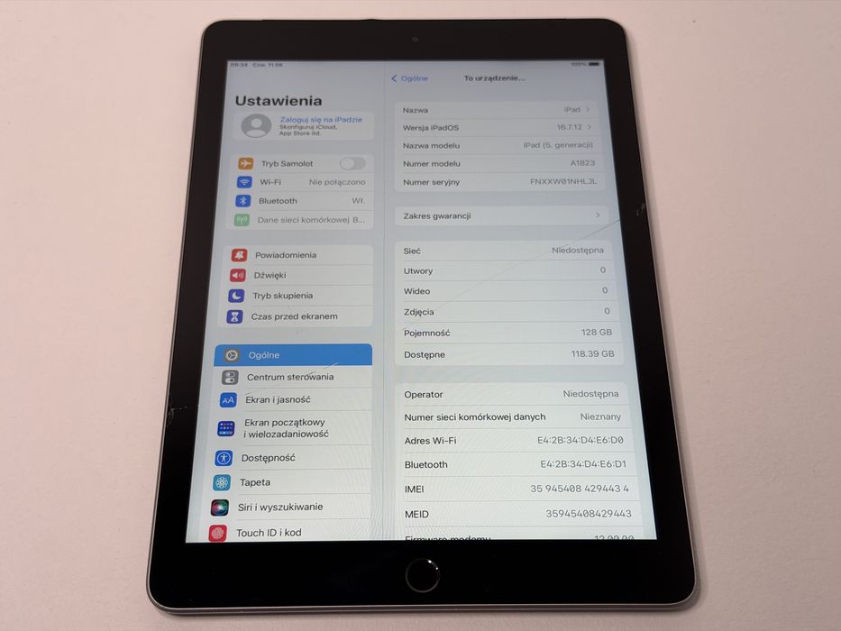 iPad 5 (A1823) - 128GB - Cellular (LTE) - faktura VAT 23%