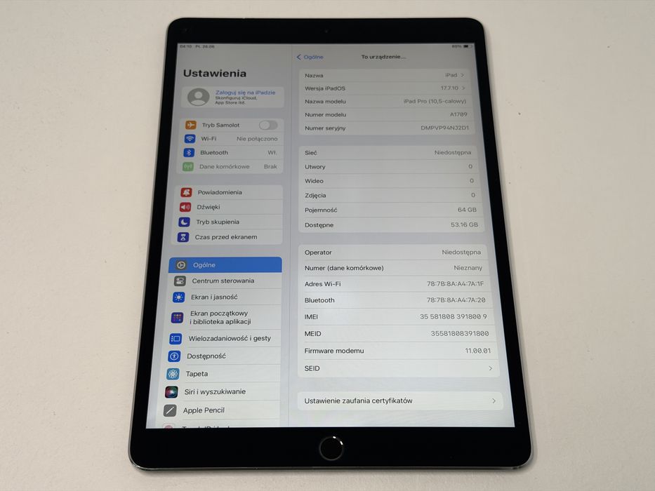 iPad Pro 10.5 (A1709) - 64GB - Cellular (LTE) - faktura VAT 23%