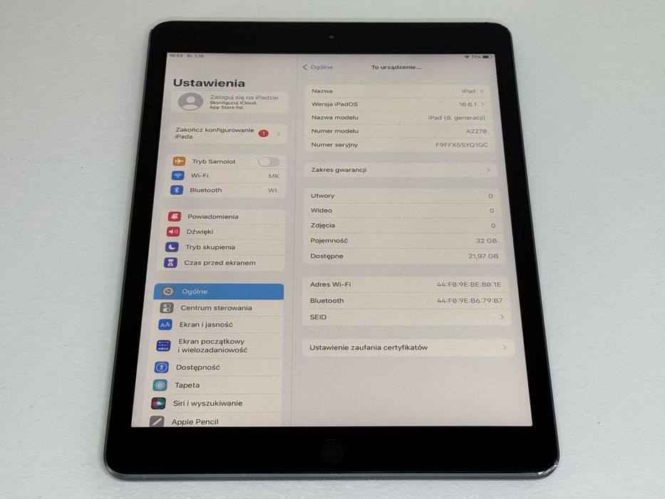 iPad 8. gen. (A2270) - 32GB - faktura VAT 23%