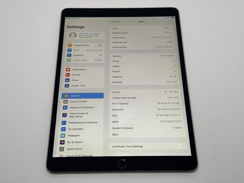 iPad Pro 10.5 (A1709) - 64GB - Cellular (LTE) - Space Gray - faktura VAT 23%