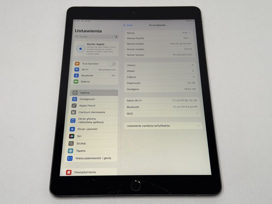 iPad 8. gen. (A2270) - 32GB - faktura VAT 23%