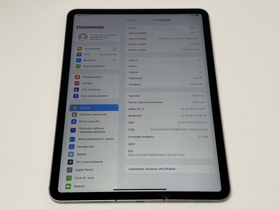 iPad Pro 11 4. gen. (A2435) - Apple M2 - zbity - faktura VAT 23%