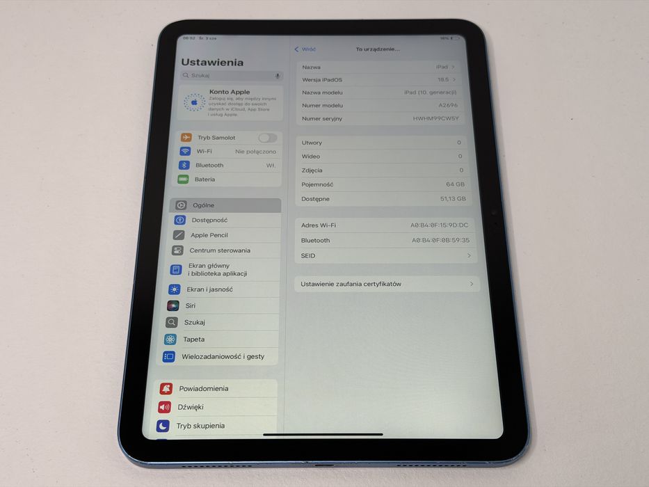 iPad 10. gen. (A2696) - 64GB - faktura VAT 23%