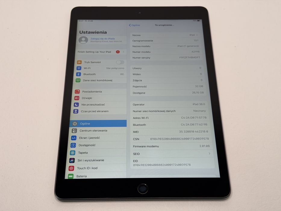 iPad 7. gen. (A2198) - 32GB - Cellular (LTE) - Space Gray - faktura VAT 23%