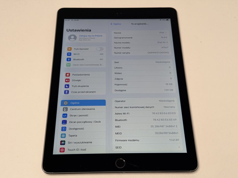 iPad Air 2 (A1567) - 16GB - Cellular (LTE) - faktura VAT 23%