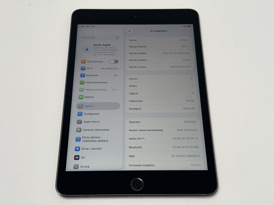 iPad mini 5 (A2124) - Cellular (LTE) - 64GB - Space Gray - faktura VAT 23%