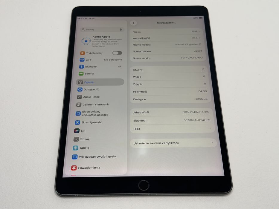iPad Air 3 (A2152) - 64GB - Space Gray - faktura VAT 23%