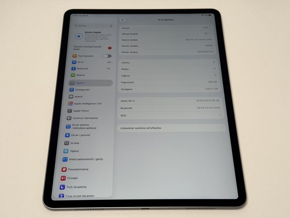 iPad Air 6 13 (A2898) - 256GB - Apple M2 - wada - faktura VAT 23%