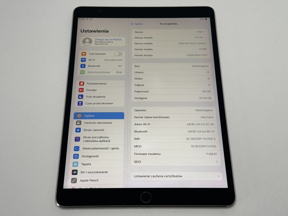 iPad Pro 10.5 (A1709) - 64GB - Cellular (LTE) - faktura VAT 23%