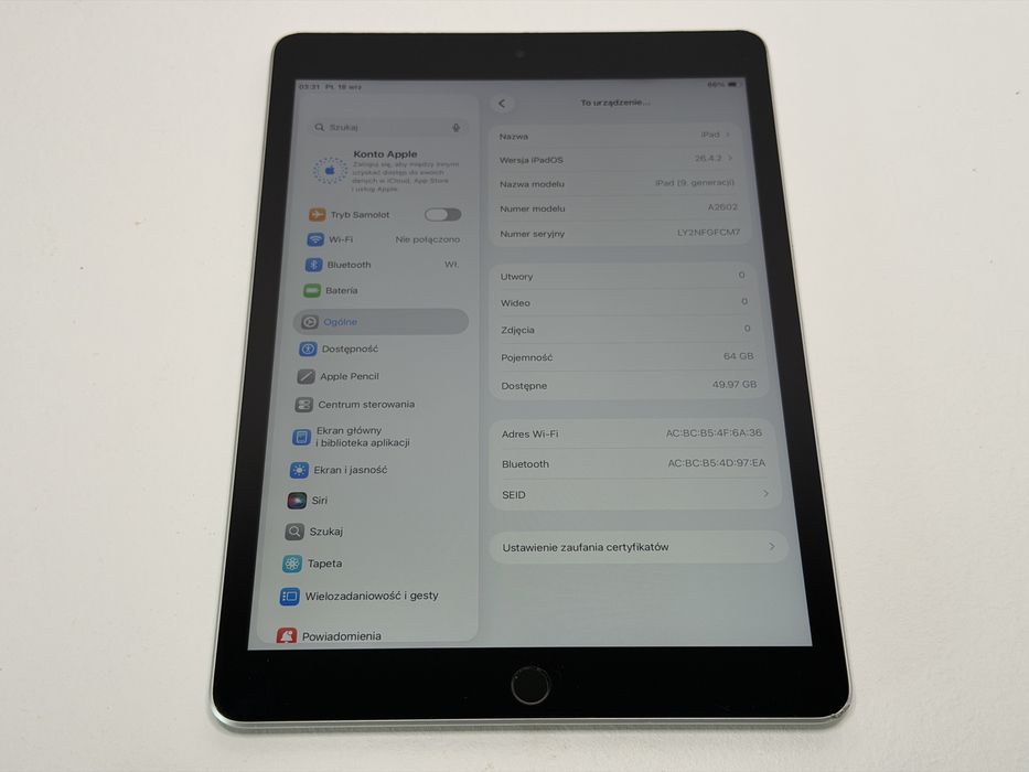 iPad 9. gen. (A2602) - 64GB - Silver - faktura VAT 23%