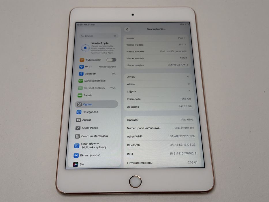 iPad mini 5 (A2124) - 256GB - Cellular (LTE) - faktura VAT 23%