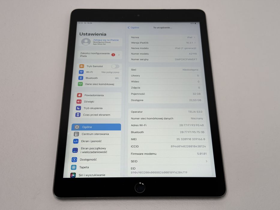 iPad 7. gen. (A2198) - 32GB - Cellular (LTE) - Space Gray - faktura VAT 23%