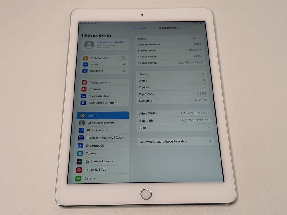 iPad Air 2 (A1566) - 128GB - pęknięty - faktura VAT 23%