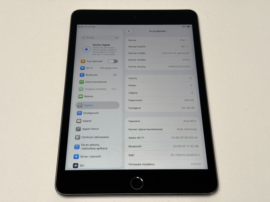 iPad mini 5 (A2124) - 256GB - Cellular (LTE) - faktura VAT 23%