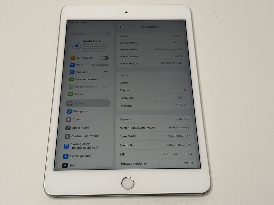 iPad mini 5 (A2124) - 256GB - Cellular (LTE) - faktura VAT 23%