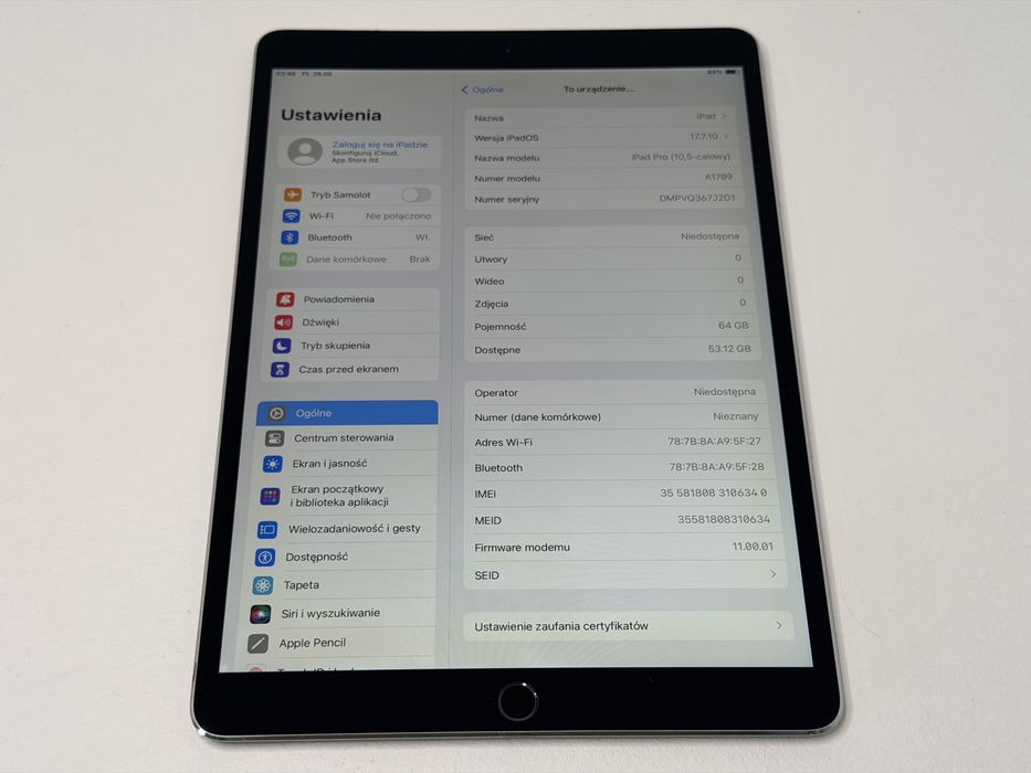 iPad Pro 10.5 (A1709) - 64GB - Cellular (LTE) - faktura VAT 23%