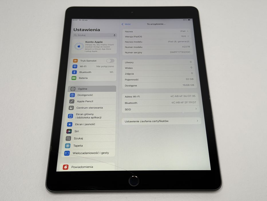 iPad 8. gen. (A2270) - 32GB - faktura VAT 23%