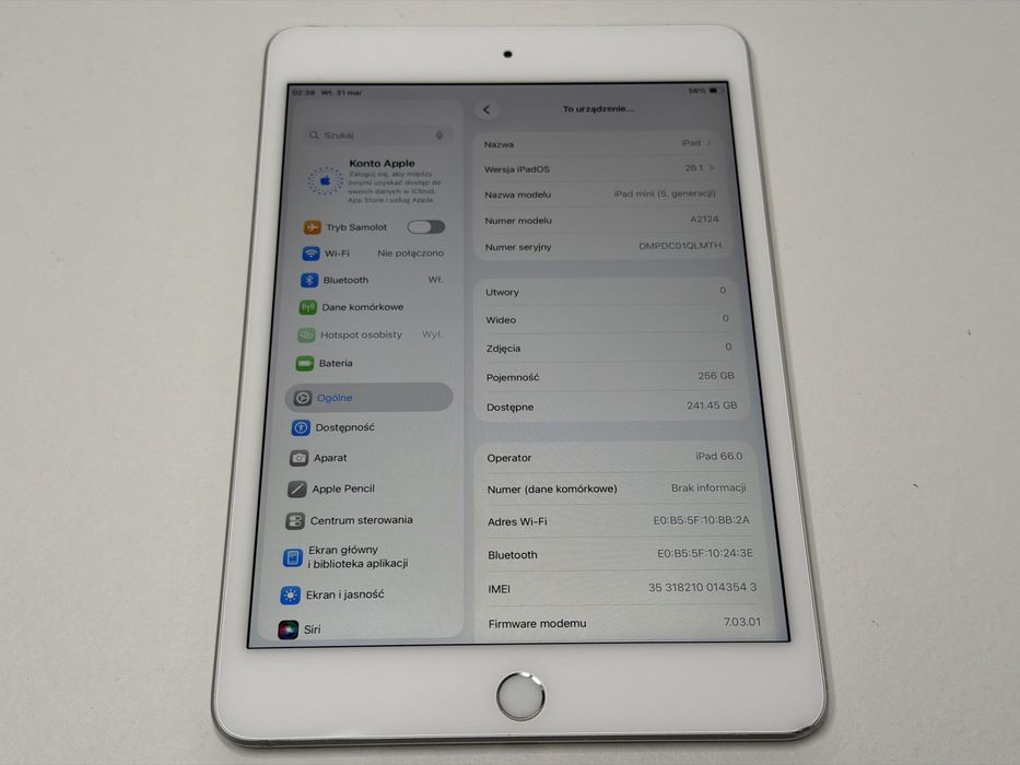 iPad mini 5 (A2124) - 256GB - Cellular (LTE) - faktura VAT 23%