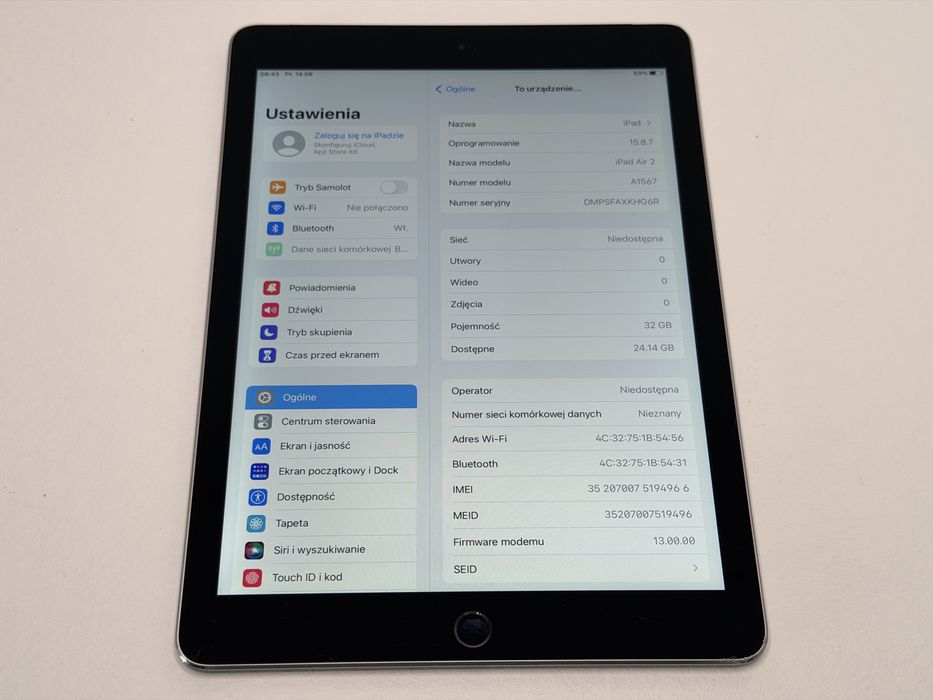 iPad Air 2 (A1567) - 32GB - Cellular (LTE) - Space Gray - faktura VAT 23%