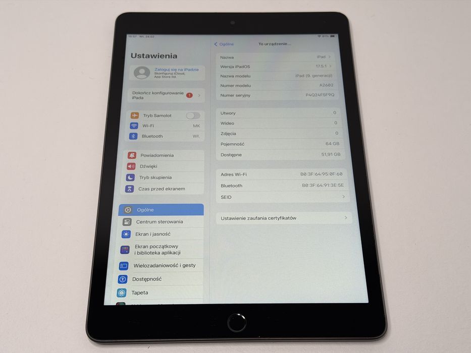 iPad 9. gen. (A2602) - 64GB - faktura VAT 23%