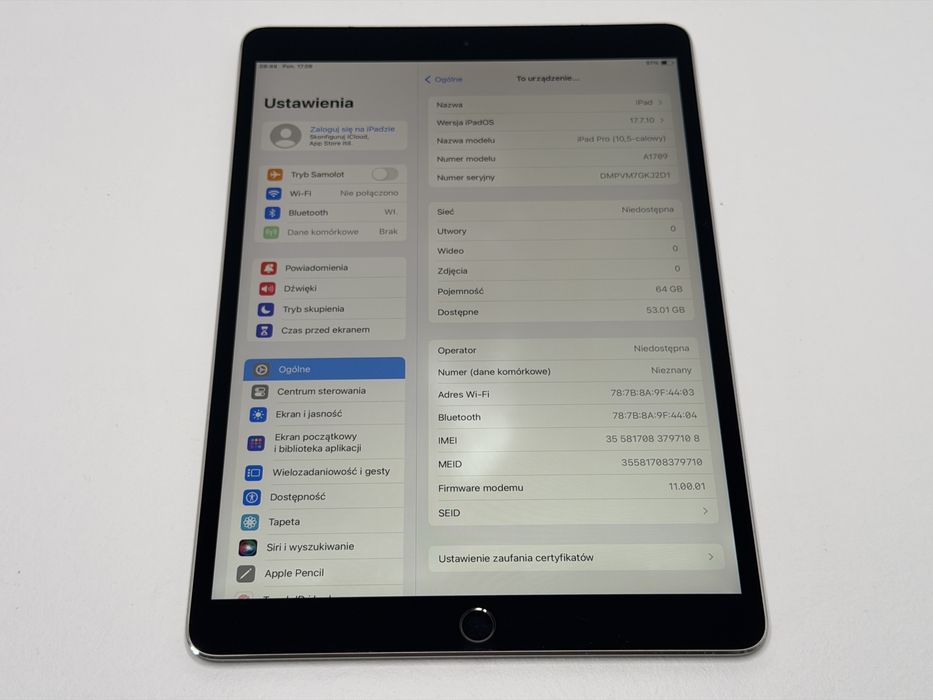 iPad Pro 10.5 (A1709) - 64GB - Cellular (LTE) - Space Gray - faktura VAT 23%