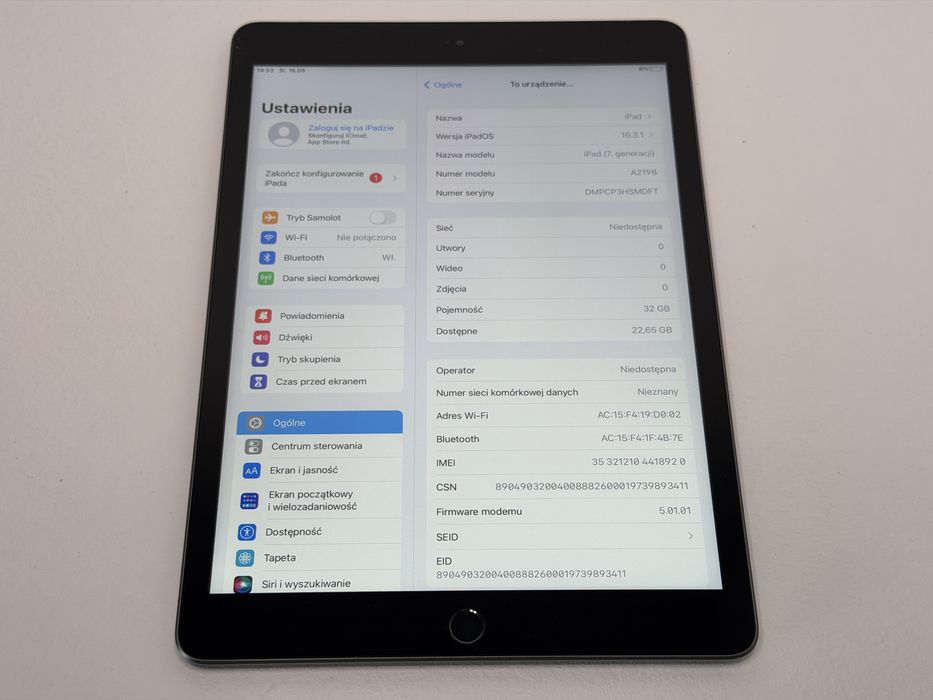 iPad 7. gen. (A2198) - 32GB - Cellular (LTE) - Space Gray - faktura VAT 23%