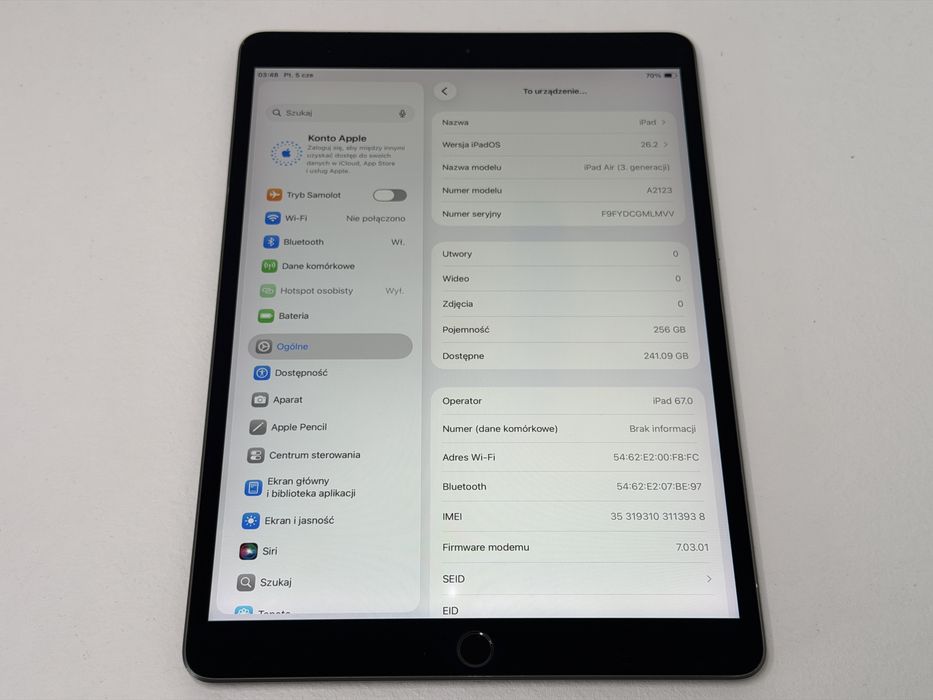 iPad Air 3 (A2123) - 256GB - Cellular (LTE) - faktura VAT 23%
