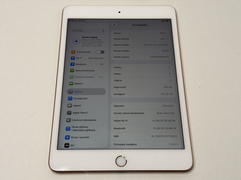 iPad mini 5 (A2124) - 256GB - Cellular (LTE) - faktura VAT 23%