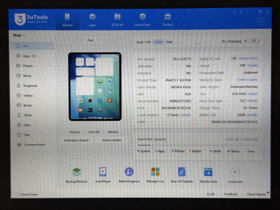 iPad 11. gen. (A3354) - 128GB - Pink - faktura VAT 23%