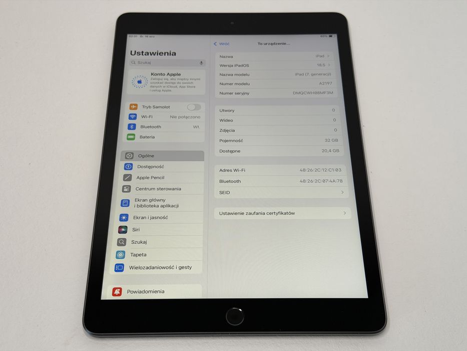 iPad 7. gen. (A2197) - 32GB - Space Gray - faktura VAT 23%