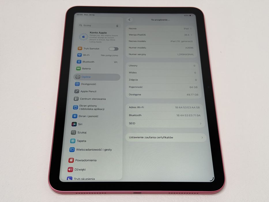 iPad 10. gen. (A2696) - 64GB - faktura VAT 23%