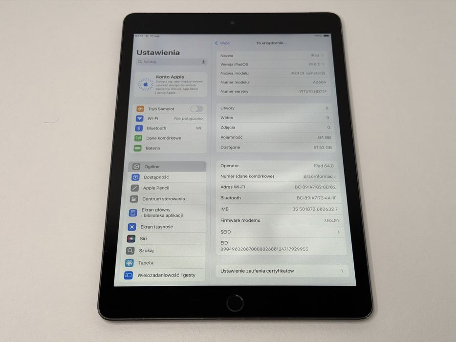iPad 9. gen. (A2604) - 64GB - Cellular (LTE) - faktura VAT 23%