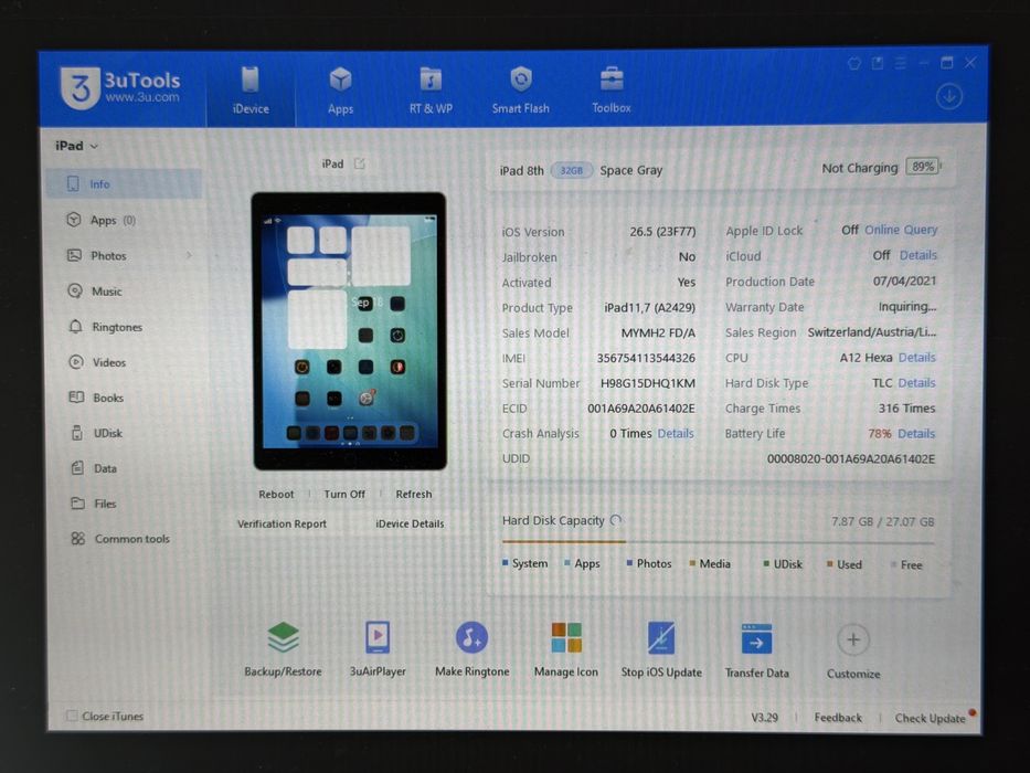 iPad 8. gen. (A2429) - 32GB - Cellular (LTE) - Space Gray - faktura VAT 23%