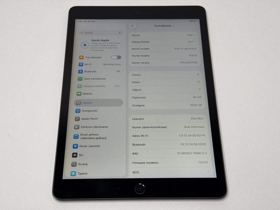 iPad 9. gen. (A2604) - 64GB - Cellular (LTE) - faktura VAT 23%