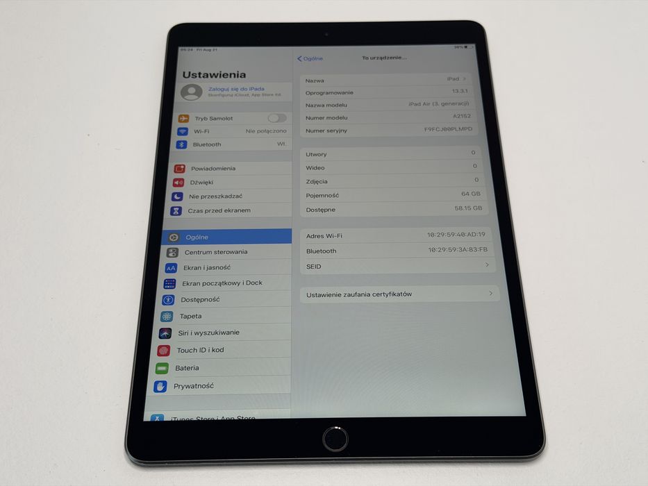 iPad Air 3 (A2152) - 64GB - Space Gray - faktura VAT 23%