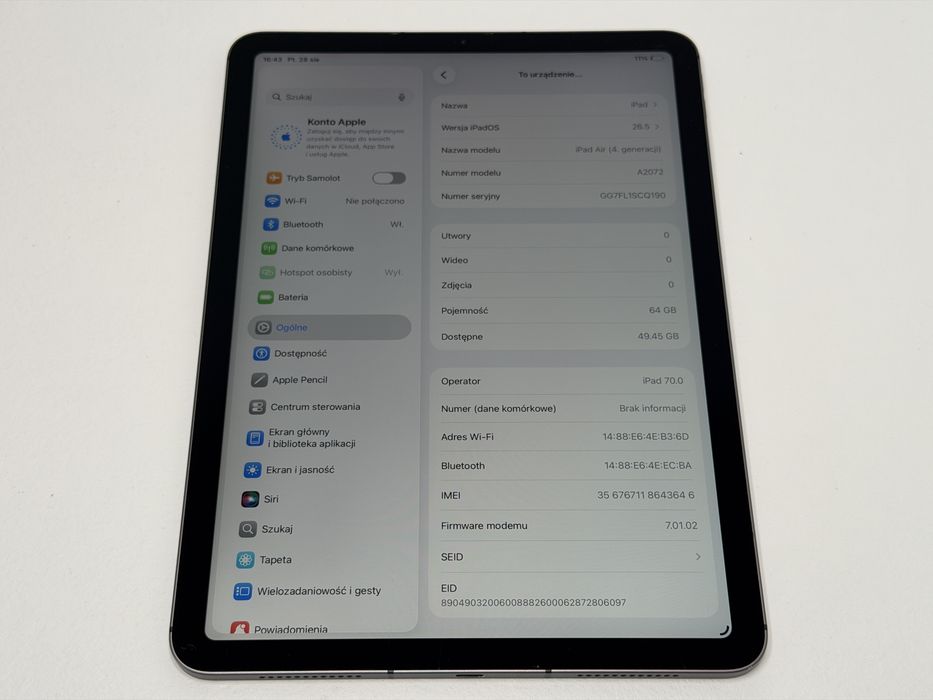 iPad Air 4 (A2072) - 64GB - Cellular (LTE) - Space Gray - faktura VAT 23%