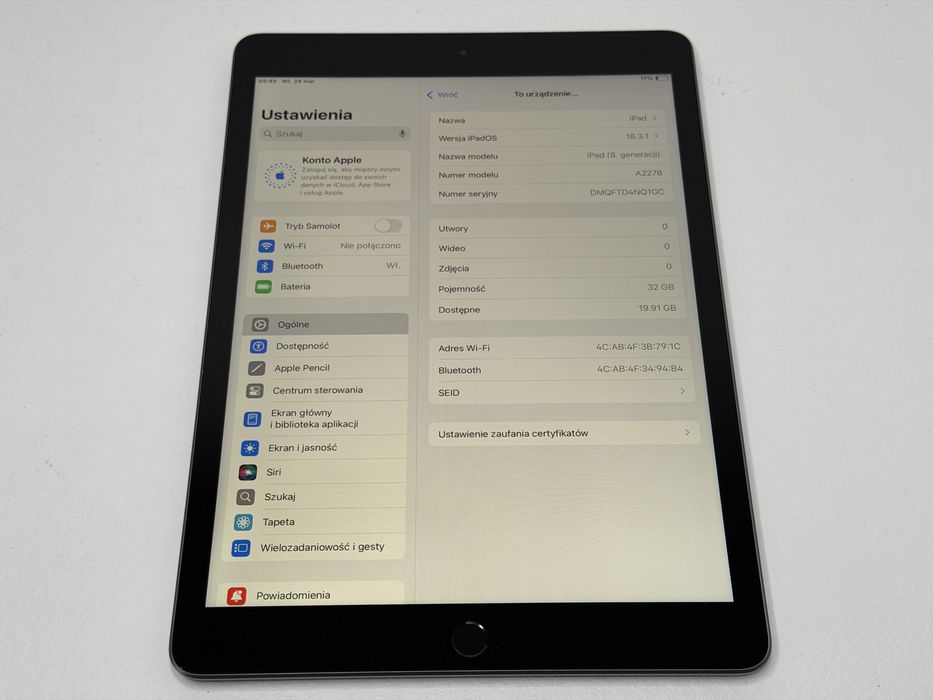 iPad 8. gen. (A2270) - 32GB - faktura VAT 23%
