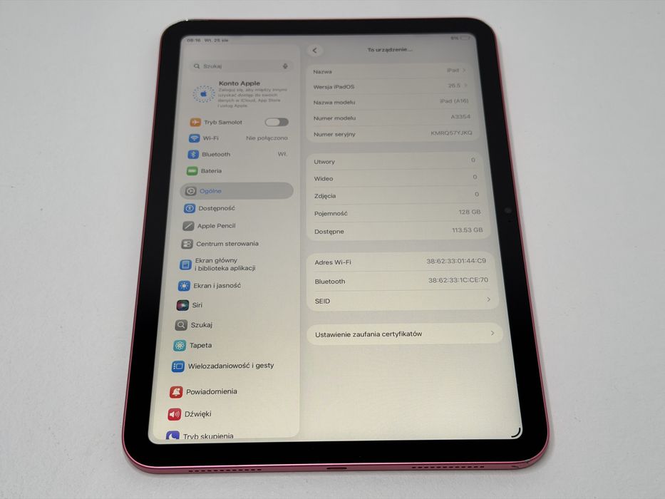 iPad 11. gen. (A3354) - 128GB - Pink - faktura VAT 23%