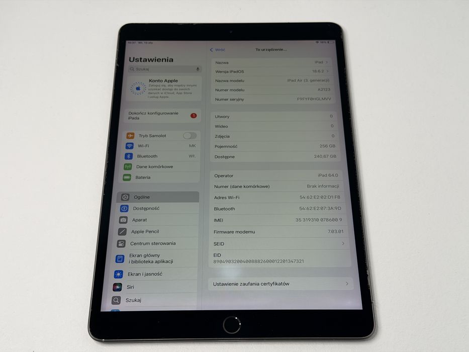 iPad Air 3 (A2123) - 256GB - Cellular (LTE) - faktura VAT 23%