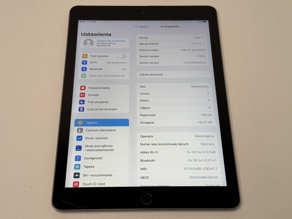iPad 5 (A1823) - 128GB - Cellular (LTE) - faktura VAT 23%