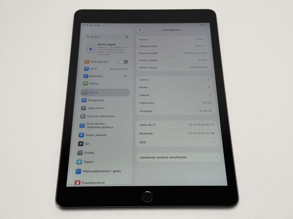 iPad 9. gen. (A2602) - 64GB - Space Gray - faktura VAT 23%