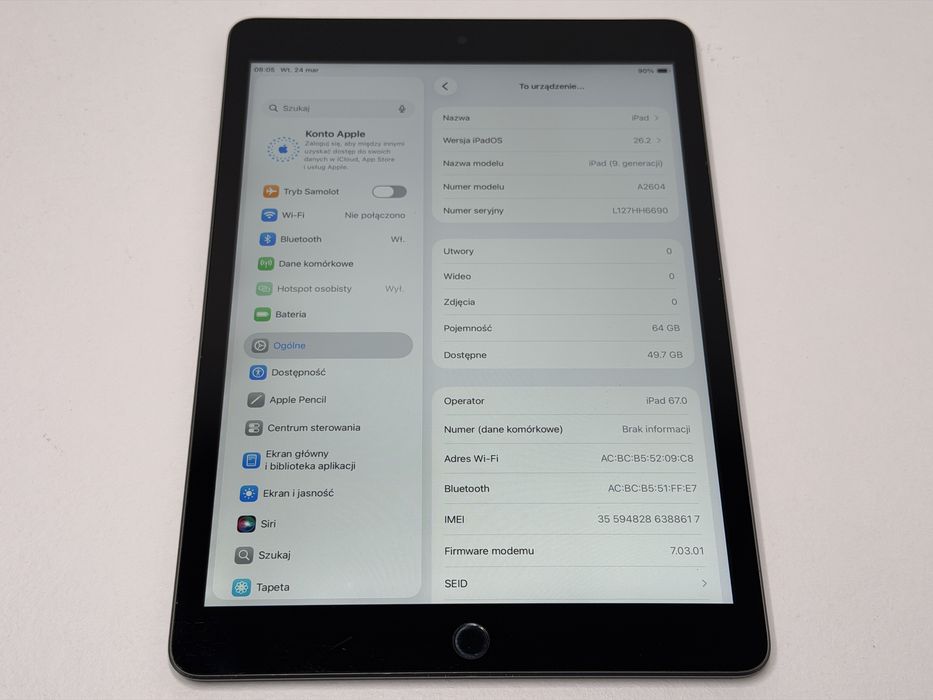 iPad 9. gen. (A2604) - 64GB - Cellular (LTE) - faktura VAT 23%