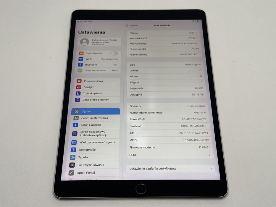 iPad Pro 10.5 (A1709) - 64GB - Cellular (LTE) - Space Gray - faktura VAT 23%