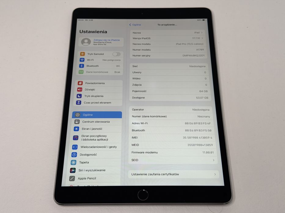 iPad Pro 10.5 (A1709) - 64GB - Cellular (LTE) - faktura VAT 23%