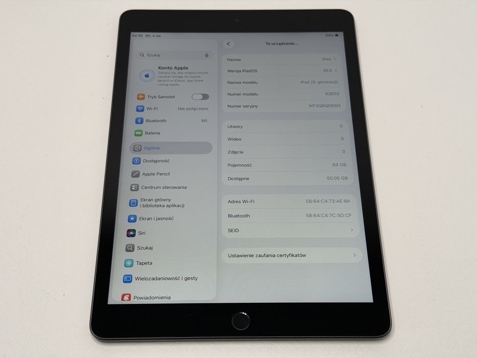 iPad 9. gen. (A2602) - 64GB - Space Gray - faktura VAT 23%
