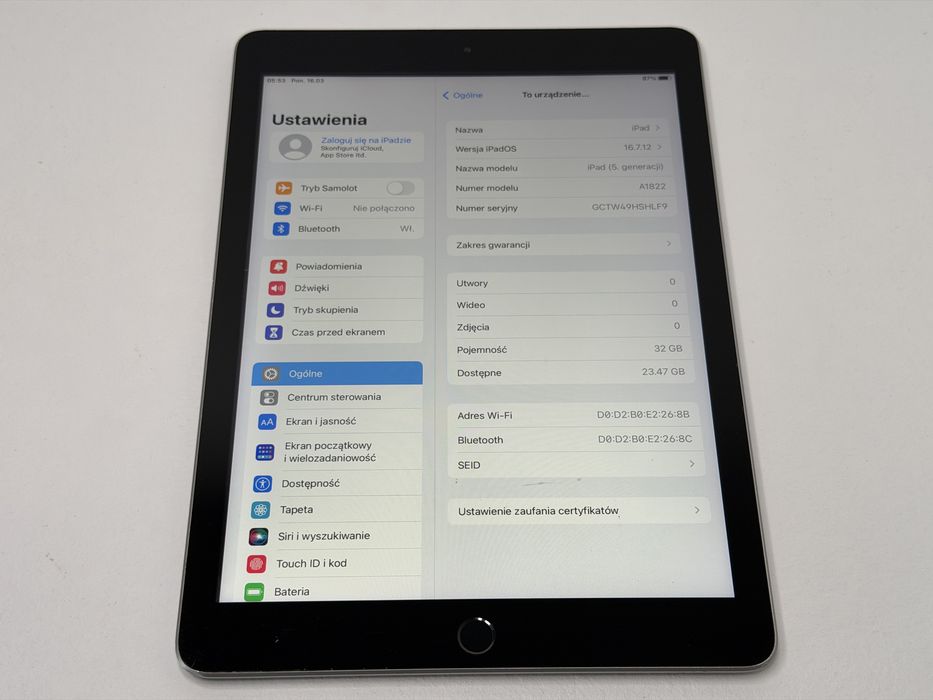 iPad 5. gen. (A1822) - 32GB - faktura VAT 23%